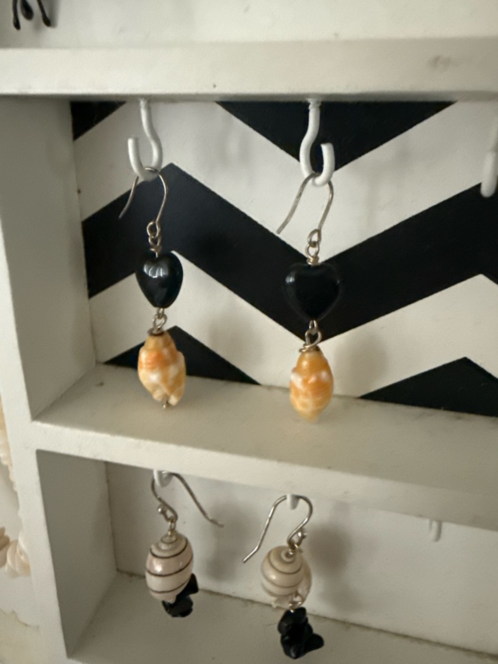 Handmade Heart Drop Earrings with Orange Shell